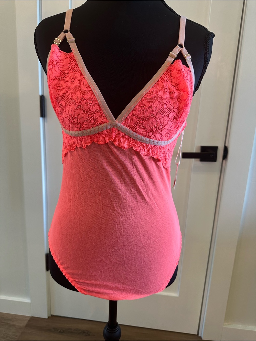 We Are Hah Women's Coral Lace Trim Camisole Bodysuit Size Large